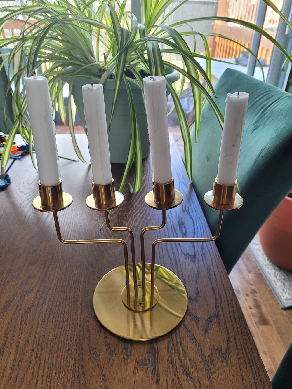 Brass Four-Arm Candelabra Candle Holder - Gold